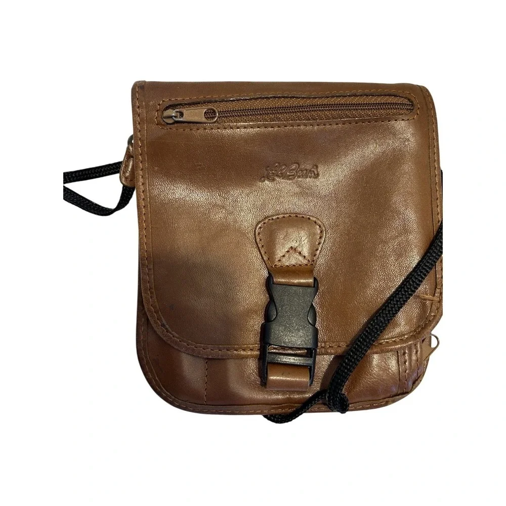 L.L. Bean Full Grain Leather Crossbody Bag Brown Small Organizer Travel‎ Vintage